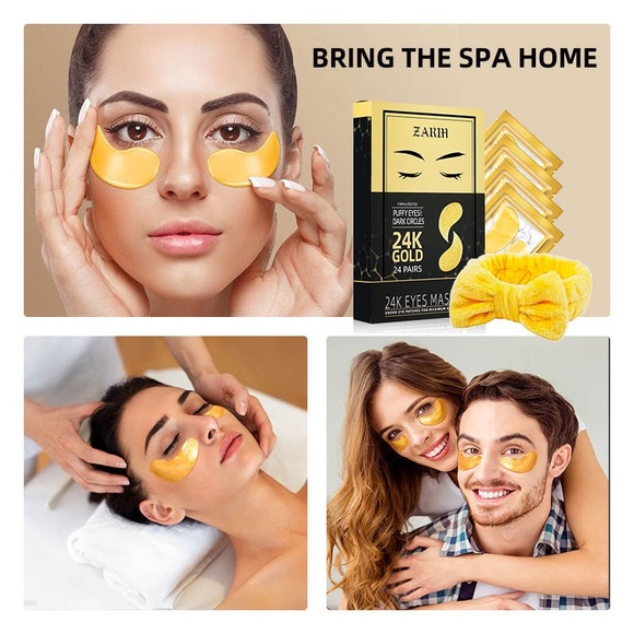 24k gold eye mask, dark circles eye mask,eye patches,with one yellow headband - Picture 4 of 7